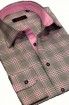 CHEMISE CINTREE A CARREAUX GRIS ET ROSE